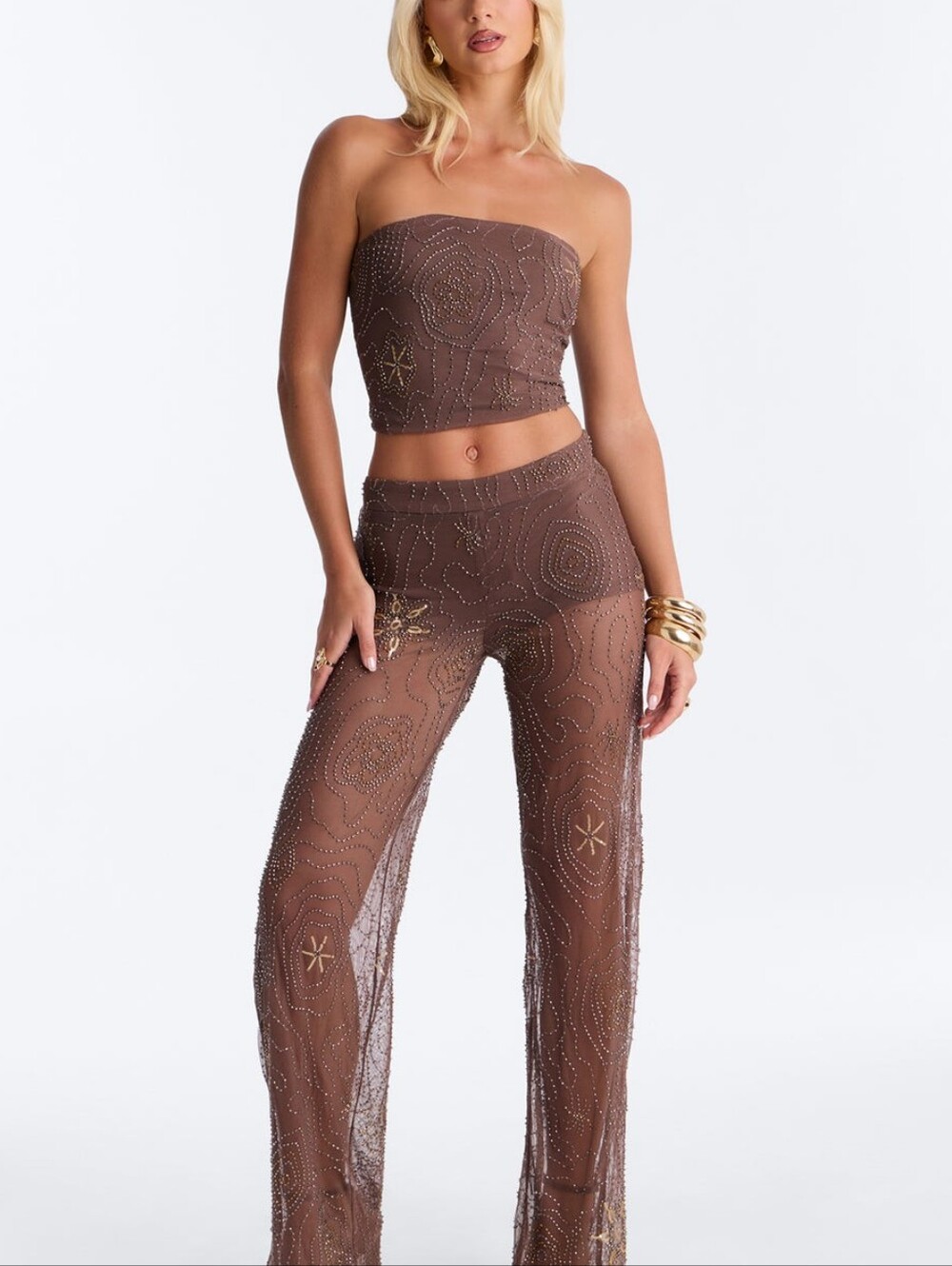 Beaded Mesh Pant Set